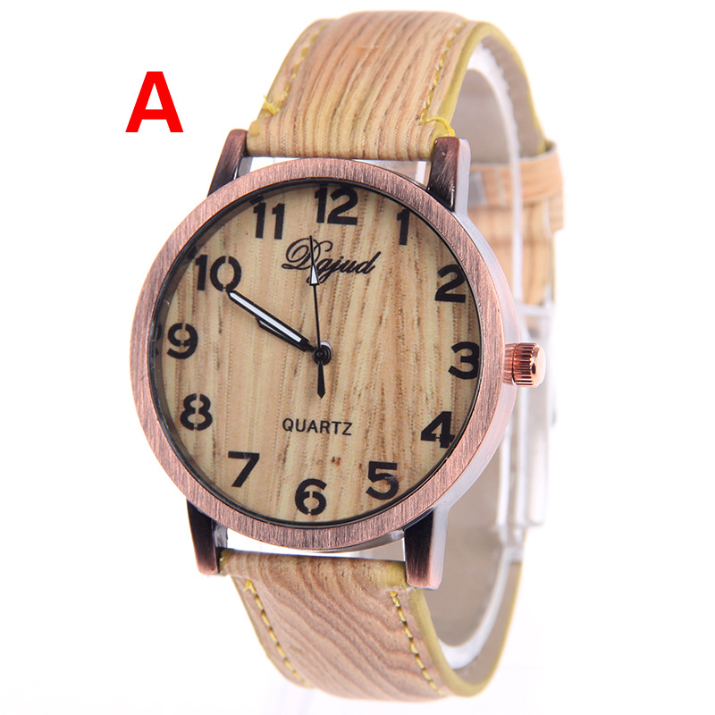 Fashion Leisure Simple Imitation Leather Wood Grain Ms Watch  Retro Watches