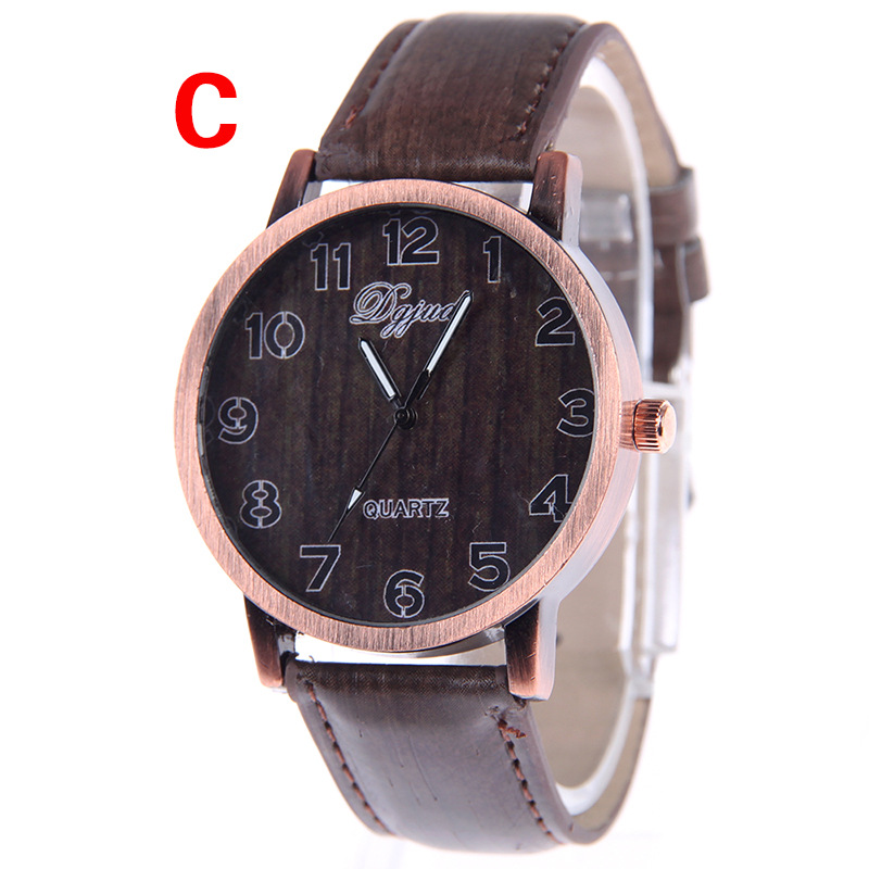 Fashion Leisure Simple Imitation Leather Wood Grain Ms Watch  Retro Watches