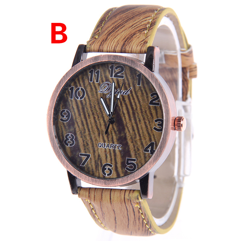 Fashion Leisure Simple Imitation Leather Wood Grain Ms Watch  Retro Watches