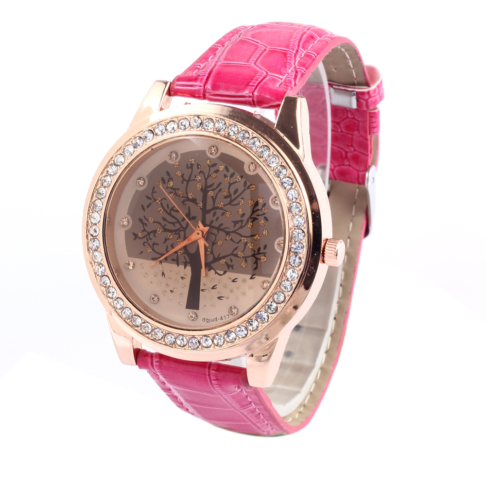 Ms Fashion Trendy Watch Belt Diamond Big Tree Watch Belt Leisure Watch
