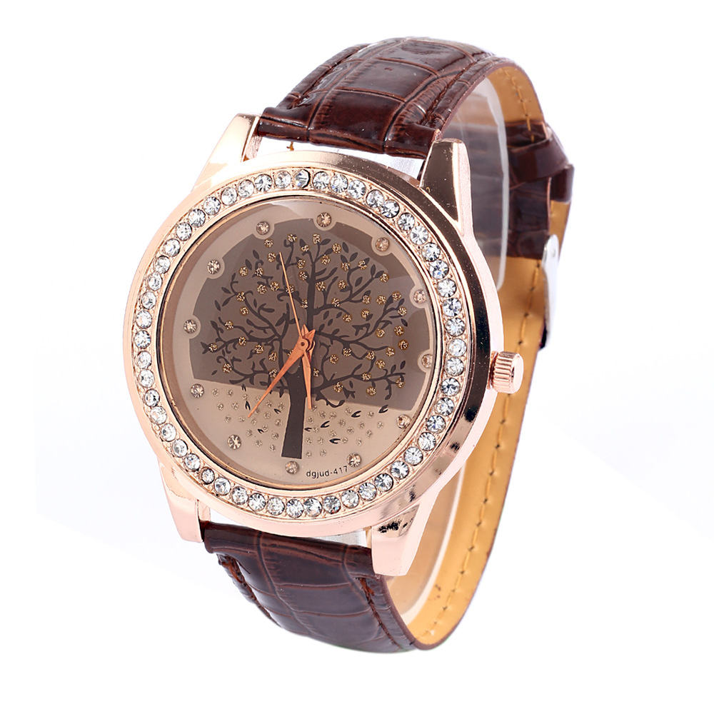 Ms Fashion Trendy Watch Belt Diamond Big Tree Watch Belt Leisure Watch
