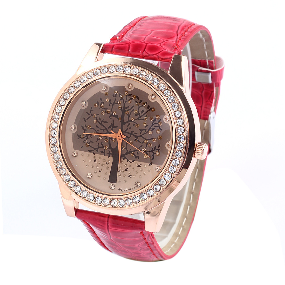 Ms Fashion Trendy Watch Belt Diamond Big Tree Watch Belt Leisure Watch