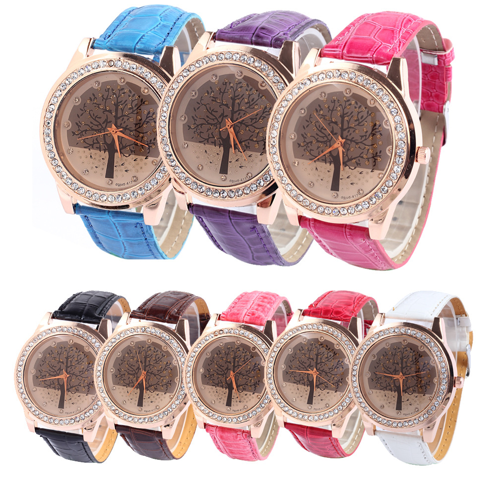 Ms Fashion Trendy Watch Belt Diamond Big Tree Watch Belt Leisure Watch