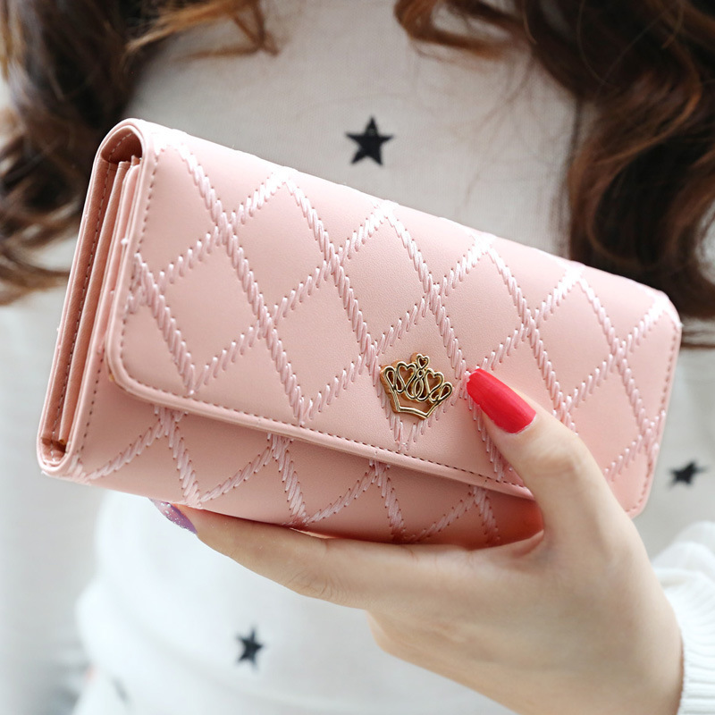 Female Long Section Buckle Lingge Love Crown Wallet Big Notes Female Models Wallet