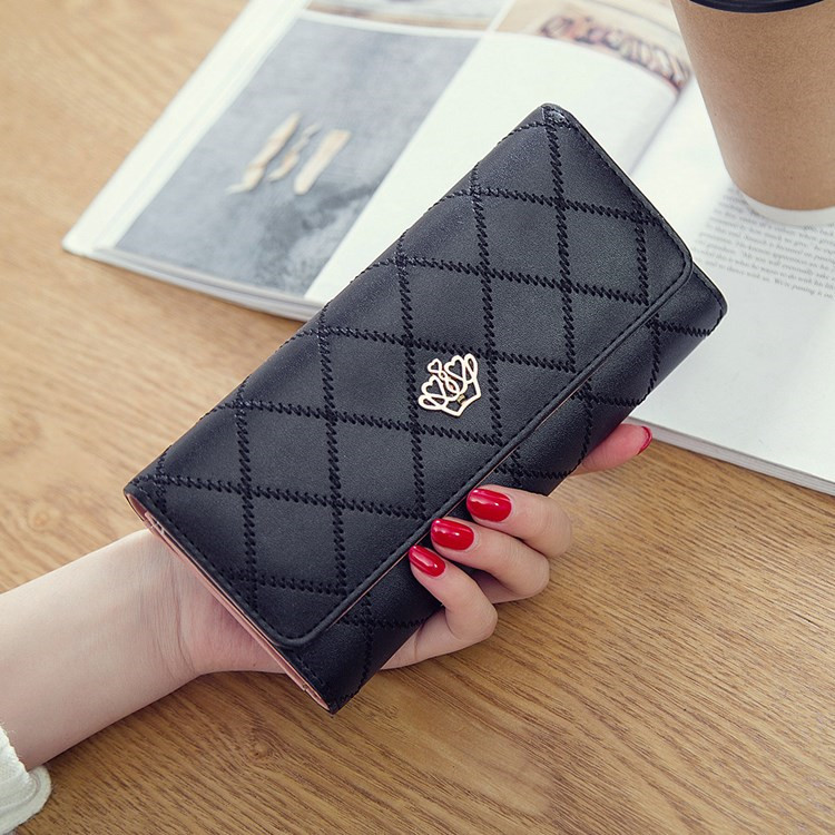Female Long Section Buckle Lingge Love Crown Wallet Big Notes Female Models Wallet