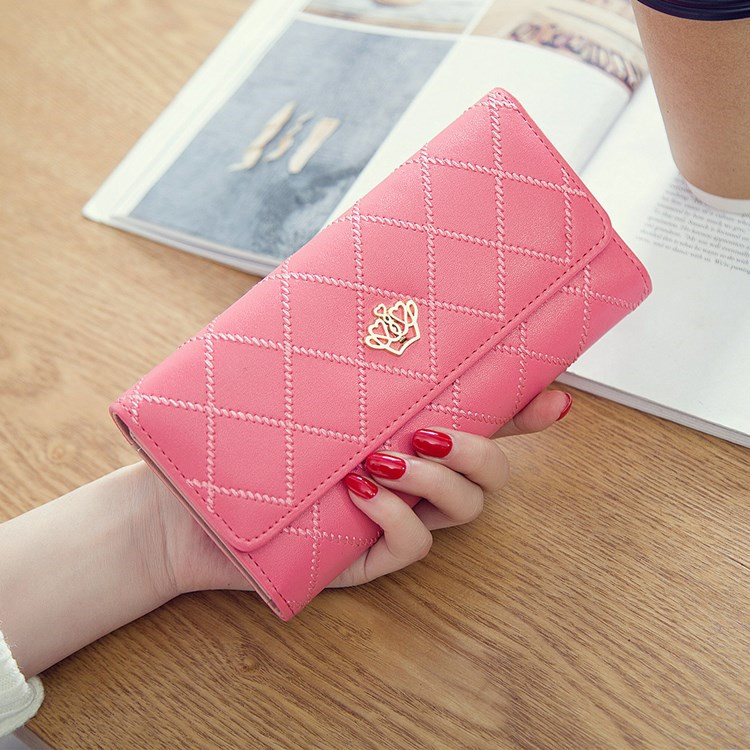 Female Long Section Buckle Lingge Love Crown Wallet Big Notes Female Models Wallet