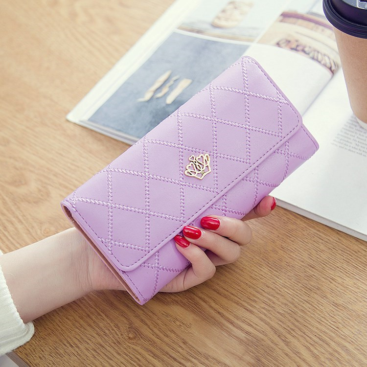 Female Long Section Buckle Lingge Love Crown Wallet Big Notes Female Models Wallet