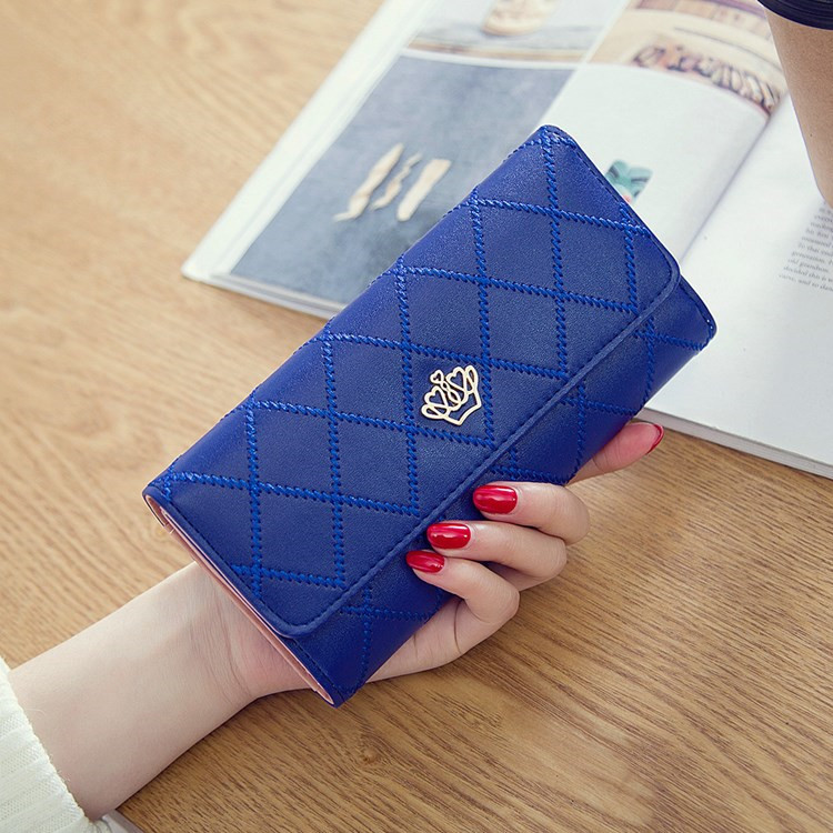 Female Long Section Buckle Lingge Love Crown Wallet Big Notes Female Models Wallet