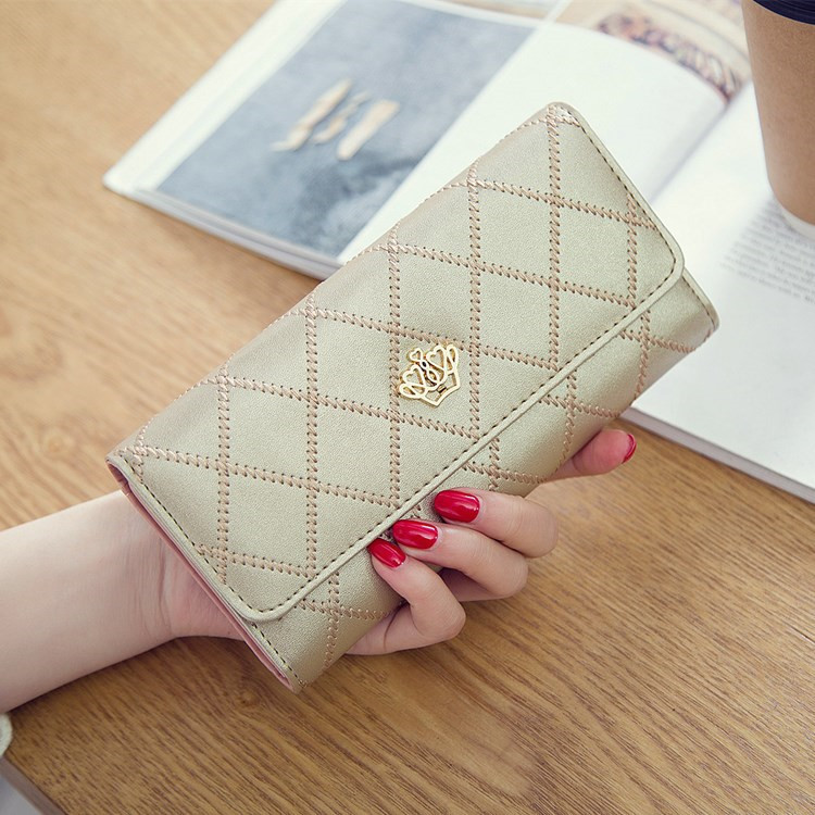 Female Long Section Buckle Lingge Love Crown Wallet Big Notes Female Models Wallet