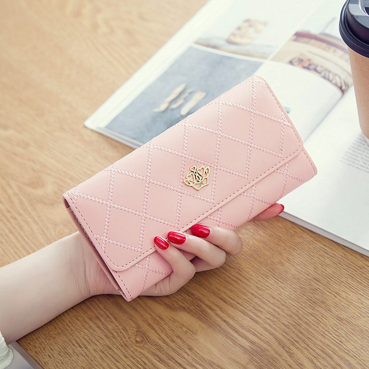 Female Long Section Buckle Lingge Love Crown Wallet Big Notes Female Models Wallet