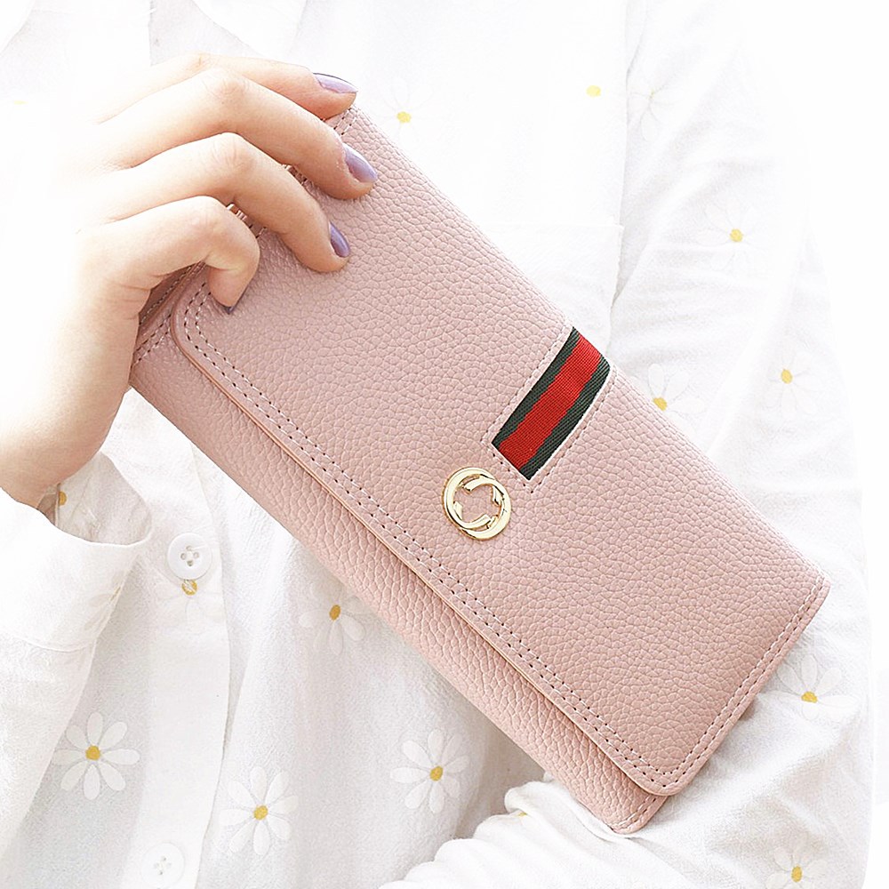 Female Long Section Wallet Simple Litchi Pattern Three Fold Pumping Belt Ms Wallet Wallet