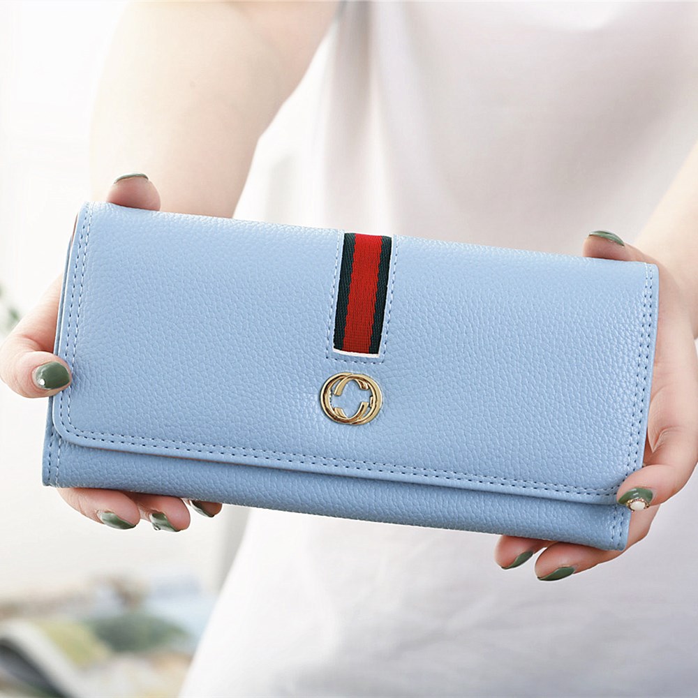 Female Long Section Wallet Simple Litchi Pattern Three Fold Pumping Belt Ms Wallet Wallet