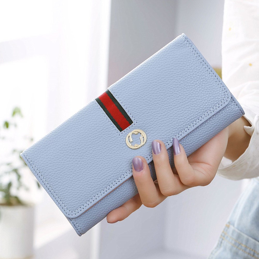 Female Long Section Wallet Simple Litchi Pattern Three Fold Pumping Belt Ms Wallet Wallet