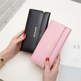 Small Beads Ornaments Lovely Wave Point Inner Layer Two Ffold Buckle Zipper Long Section Wallet