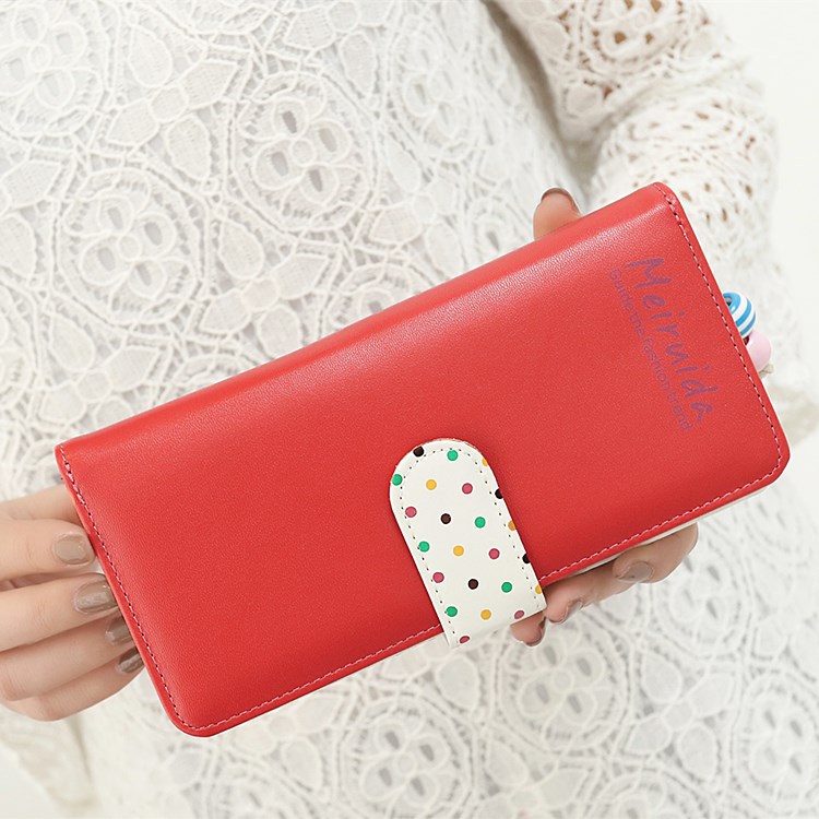 Small Beads Ornaments Lovely Wave Point Inner Layer Two Ffold Buckle Zipper Long Section Wallet