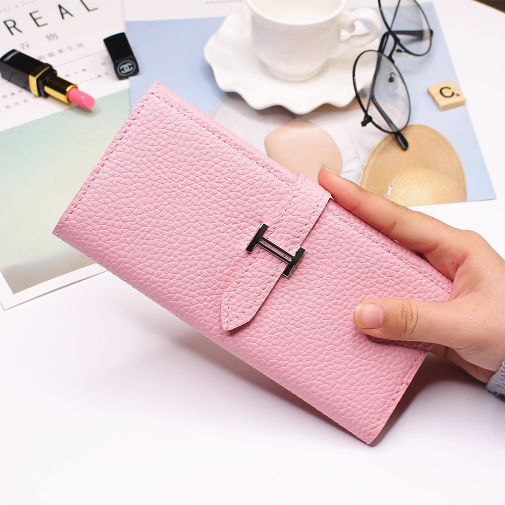 Ms Three Fold Wallet Long Section Coin Purse Fashion Wallet H Buckle Holding Bands Card Pack