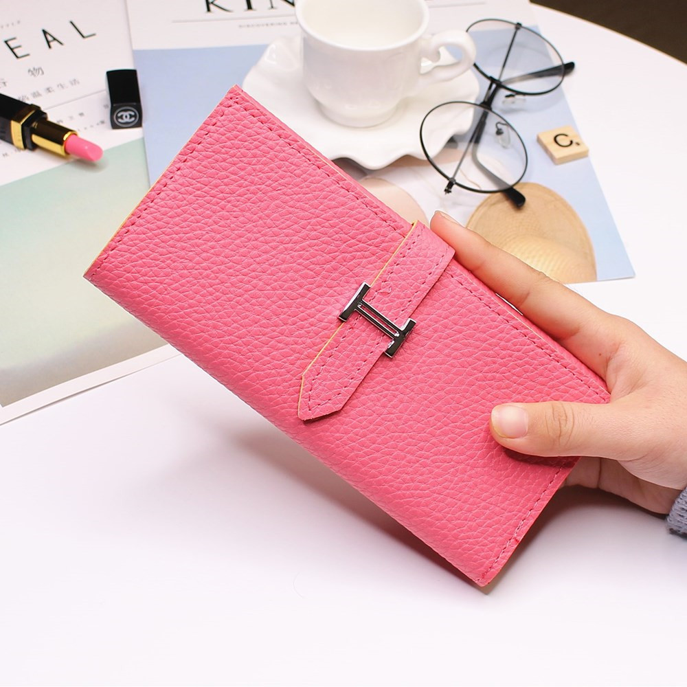 Ms Three Fold Wallet Long Section Coin Purse Fashion Wallet H Buckle Holding Bands Card Pack