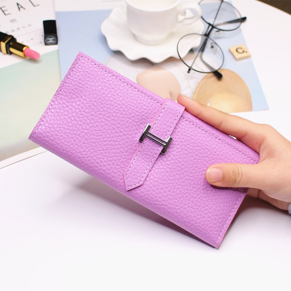 Ms Three Fold Wallet Long Section Coin Purse Fashion Wallet H Buckle Holding Bands Card Pack