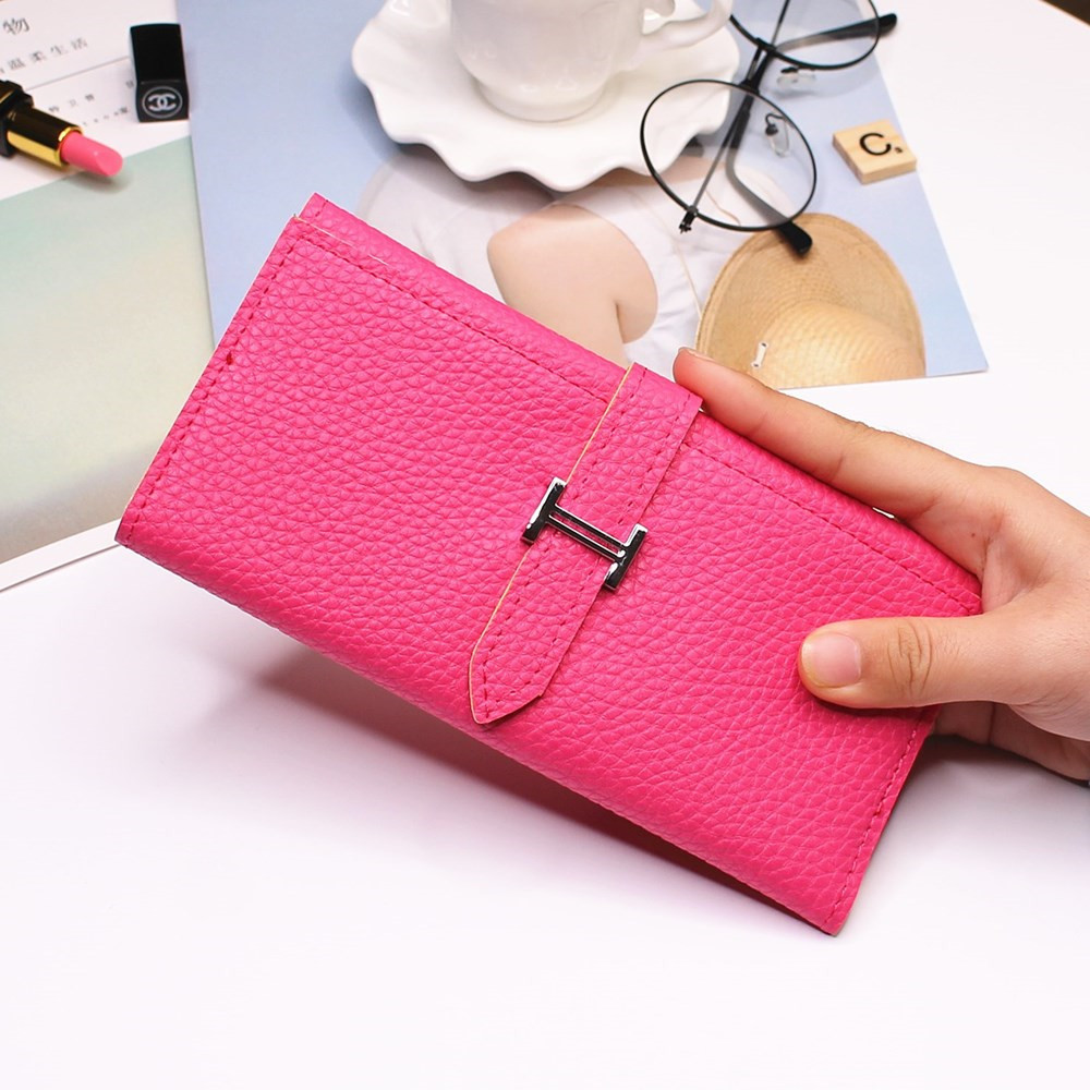 Ms Three Fold Wallet Long Section Coin Purse Fashion Wallet H Buckle Holding Bands Card Pack