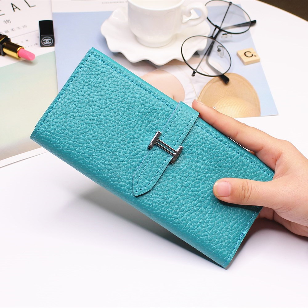 Ms Three Fold Wallet Long Section Coin Purse Fashion Wallet H Buckle Holding Bands Card Pack