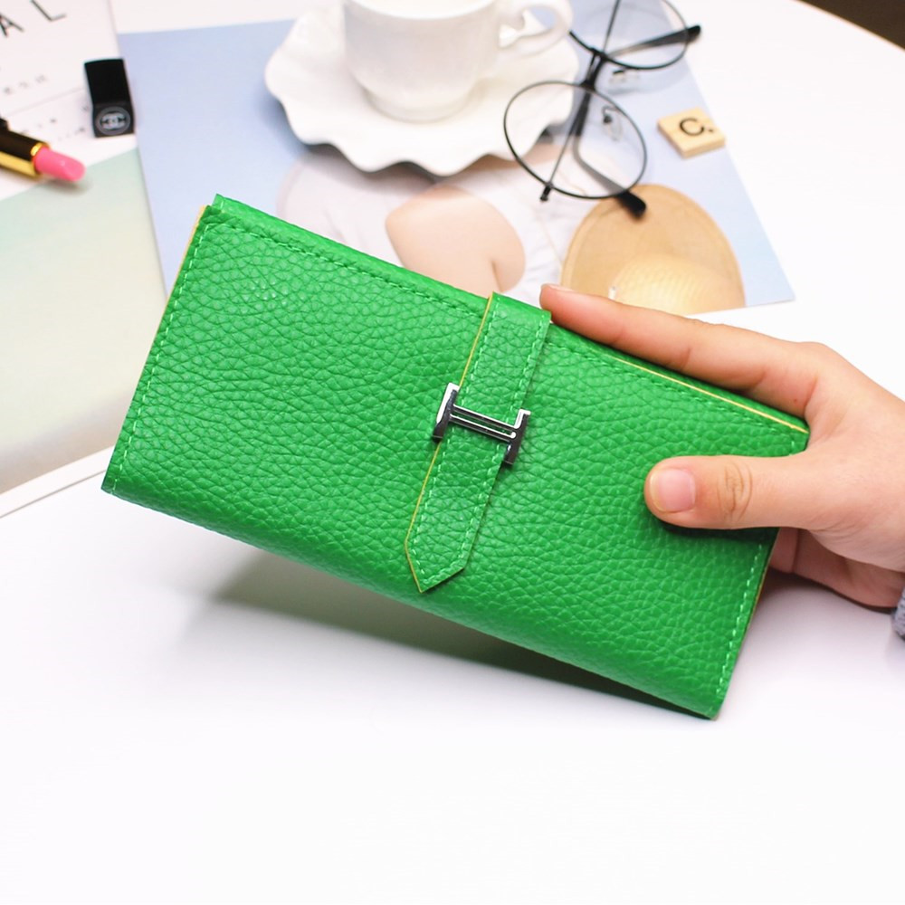 Ms Three Fold Wallet Long Section Coin Purse Fashion Wallet H Buckle Holding Bands Card Pack
