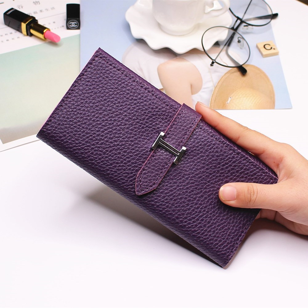 Ms Three Fold Wallet Long Section Coin Purse Fashion Wallet H Buckle Holding Bands Card Pack