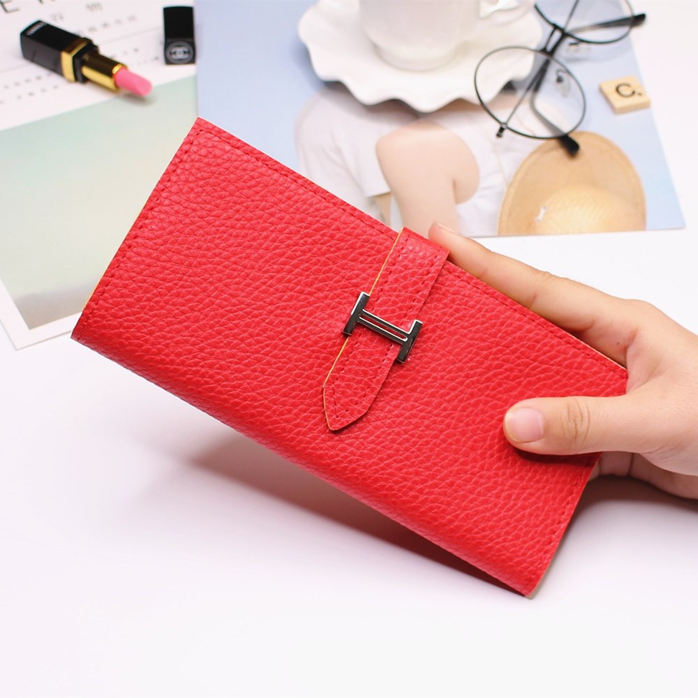 Ms Three Fold Wallet Long Section Coin Purse Fashion Wallet H Buckle Holding Bands Card Pack