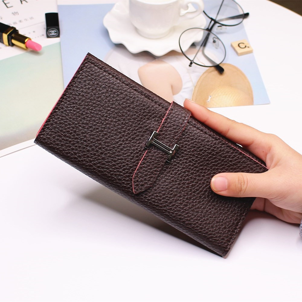 Ms Three Fold Wallet Long Section Coin Purse Fashion Wallet H Buckle Holding Bands Card Pack
