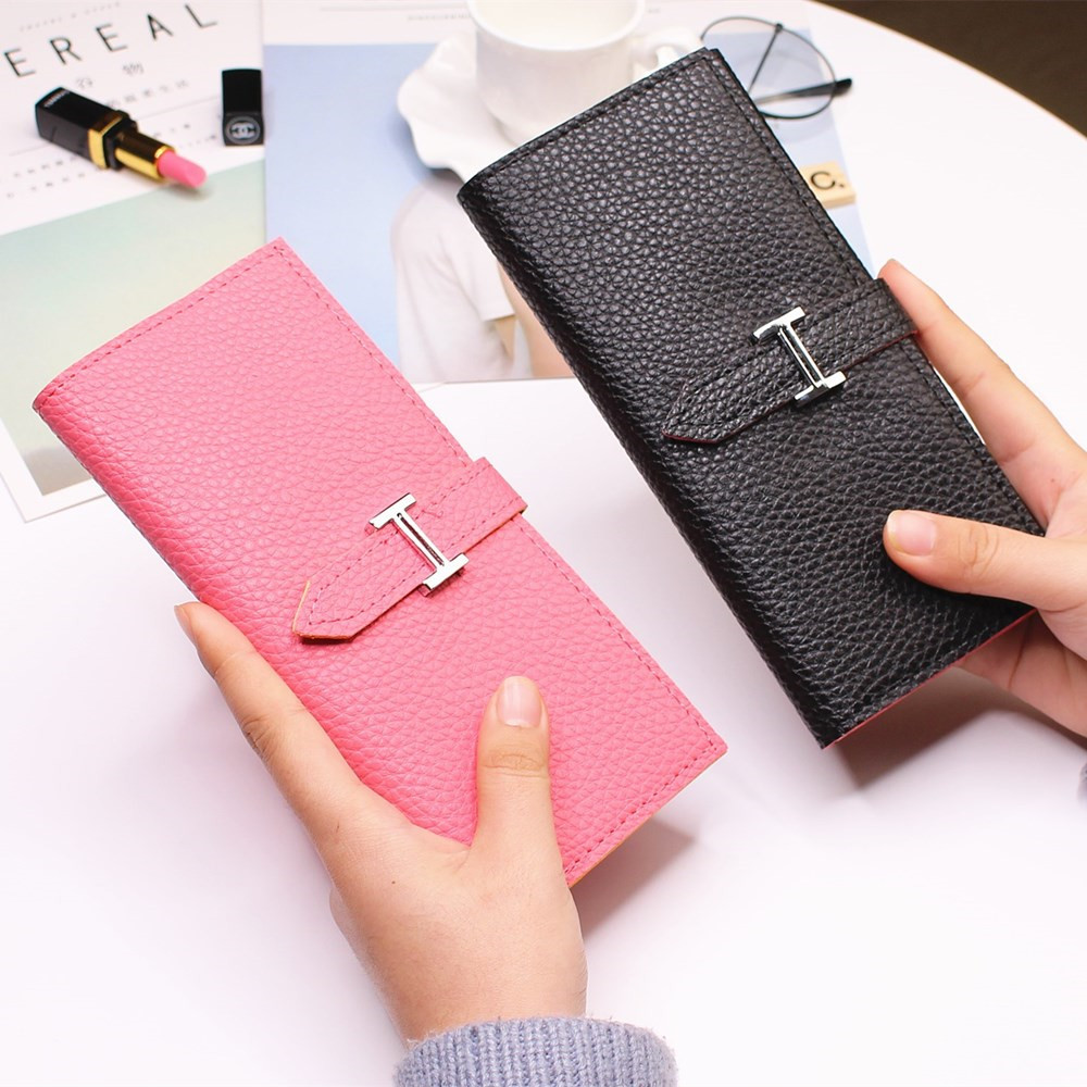 Ms Three Fold Wallet Long Section Coin Purse Fashion Wallet H Buckle Holding Bands Card Pack