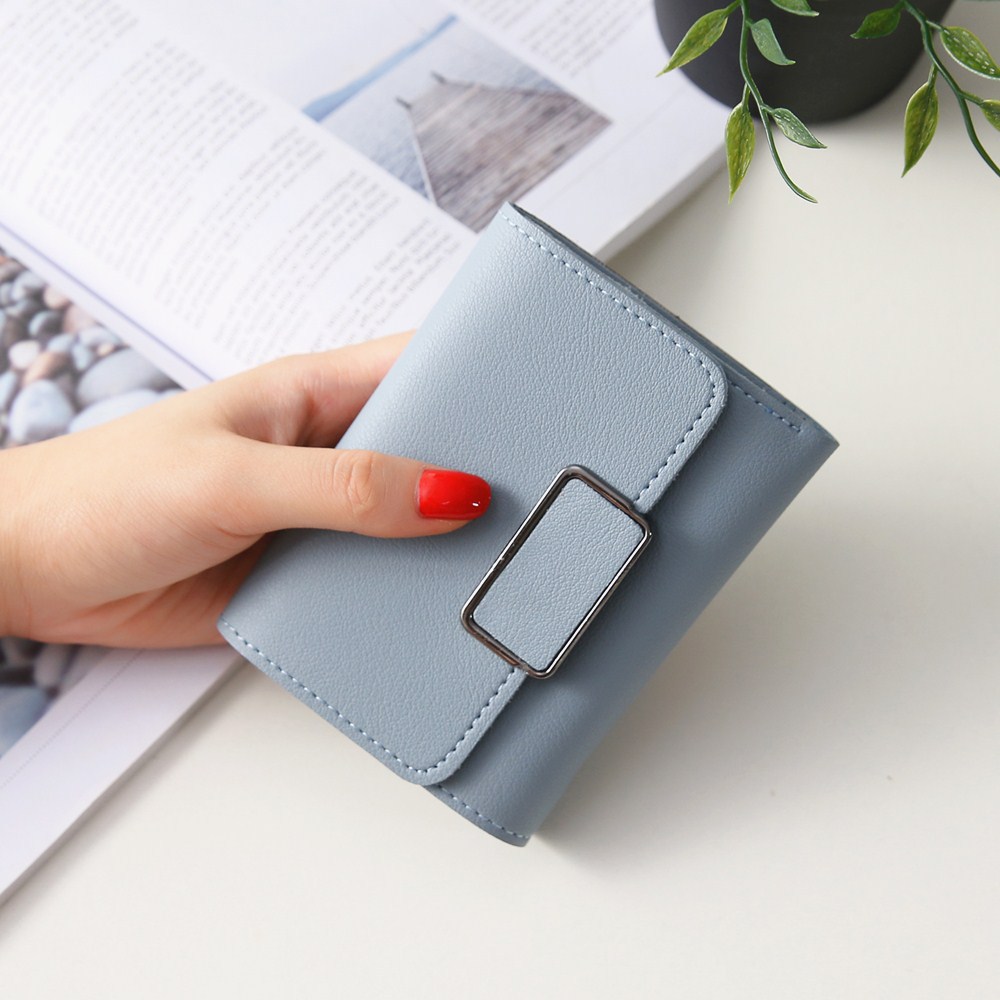 Short Section Simple Fashion Litchi Pattern Female Solid Color Three Fold Student Wallet