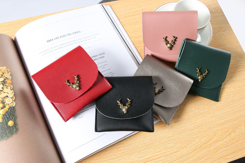 Trend Small Wallet Simple Wallet Short Section Female Buckle Coin Purse Lovely Deer Head Card Pack
