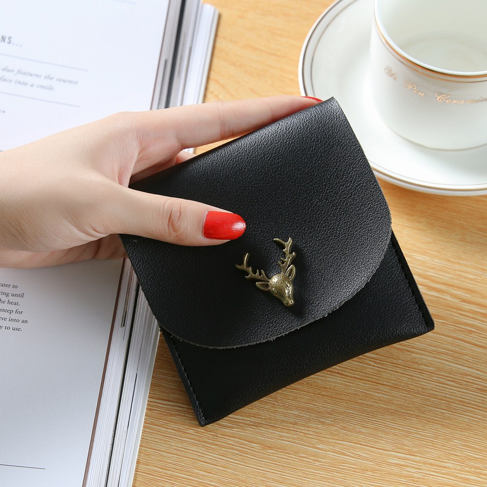 Trend Small Wallet Simple Wallet Short Section Female Buckle Coin Purse Lovely Deer Head Card Pack