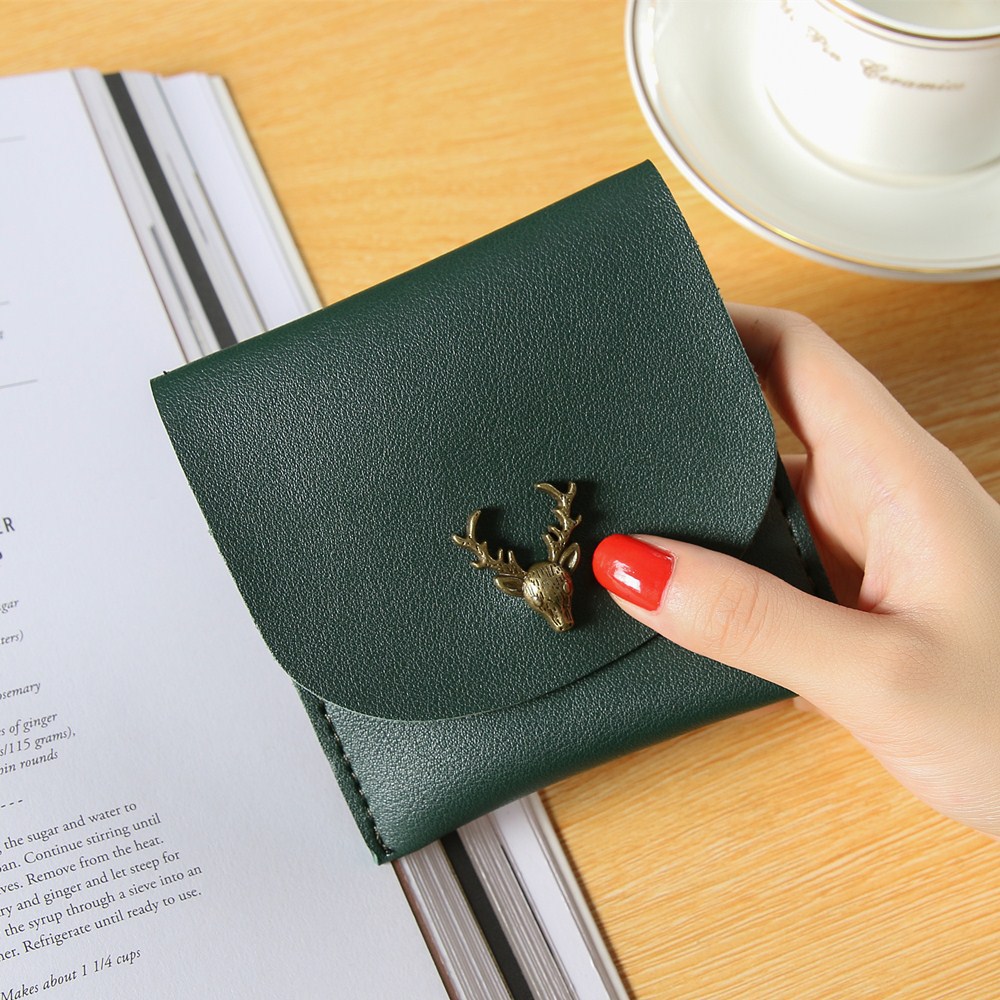 Trend Small Wallet Simple Wallet Short Section Female Buckle Coin Purse Lovely Deer Head Card Pack
