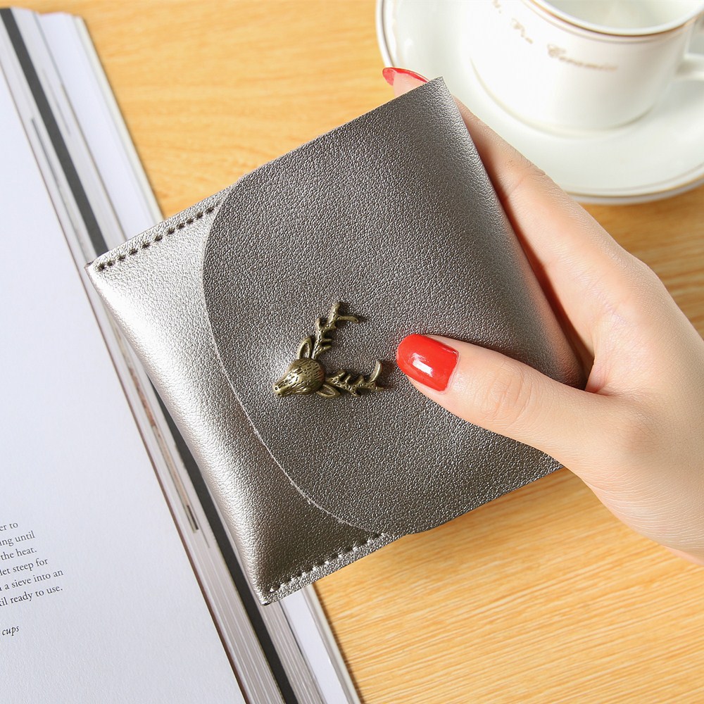 Trend Small Wallet Simple Wallet Short Section Female Buckle Coin Purse Lovely Deer Head Card Pack