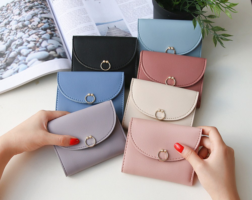 The New Ms Small Wallet Small Fresh Ring Buckle Short Section Wallet Lovely Card Pack Coin Purse