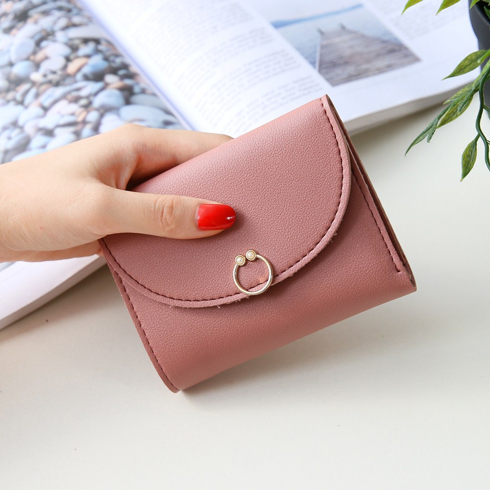 The New Ms Small Wallet Small Fresh Ring Buckle Short Section Wallet Lovely Card Pack Coin Purse