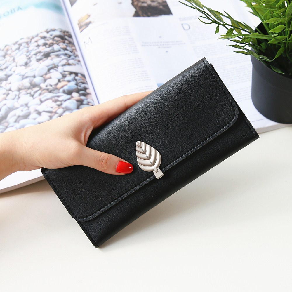 The New Wallet Long Section Simple Leaves Buckle Three Fold Female Wallet High Capacity Hand Bag