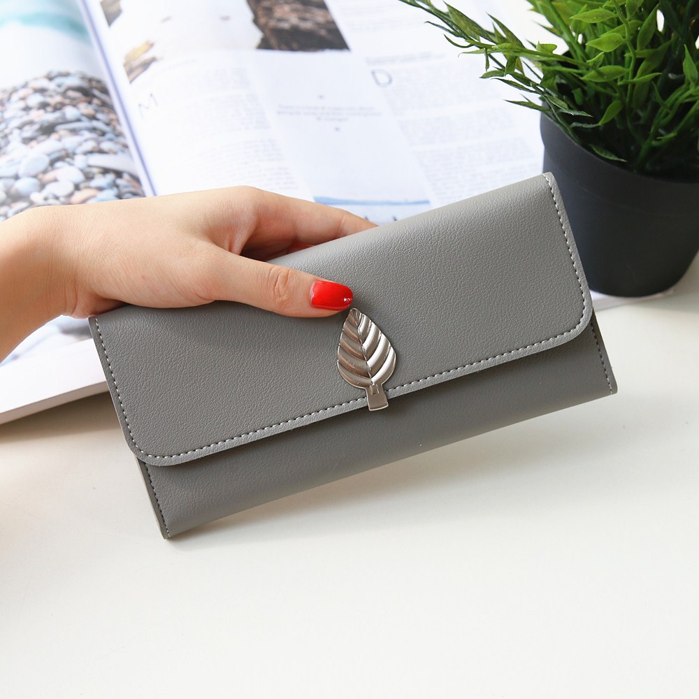 The New Wallet Long Section Simple Leaves Buckle Three Fold Female Wallet High Capacity Hand Bag