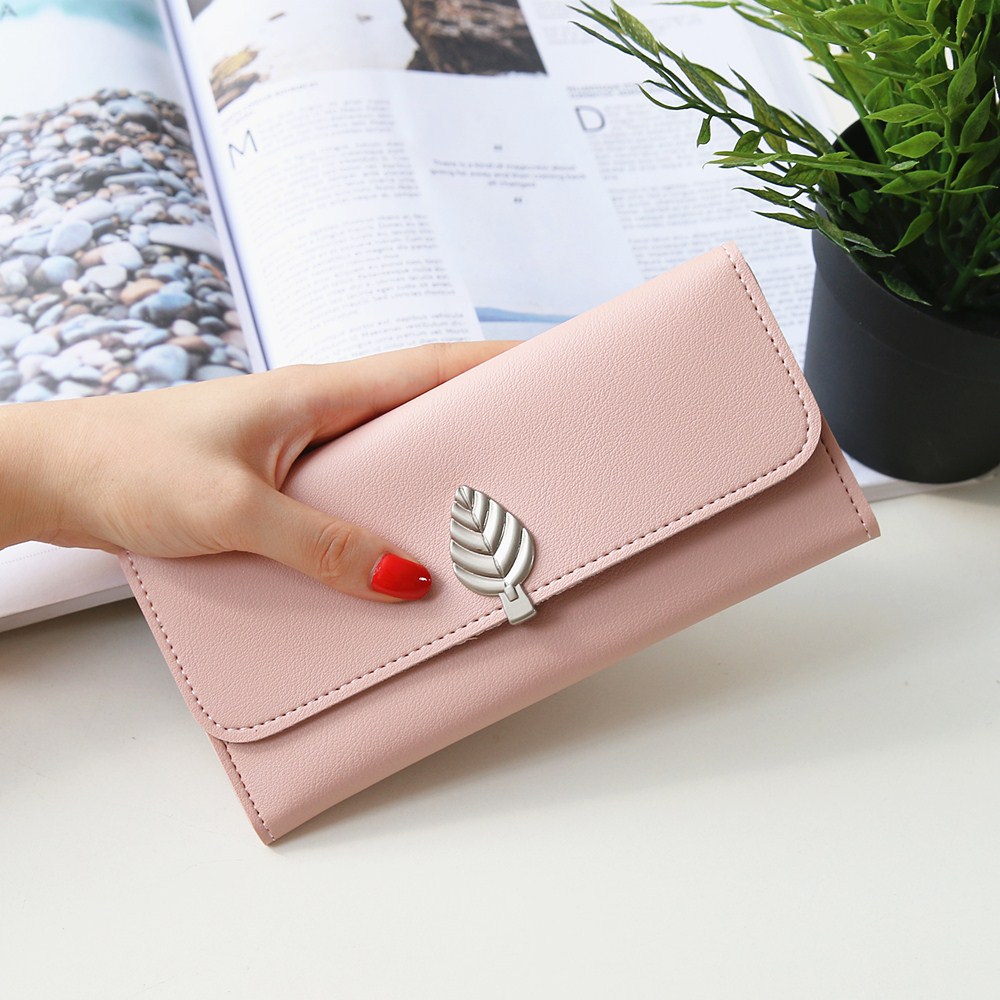 The New Wallet Long Section Simple Leaves Buckle Three Fold Female Wallet High Capacity Hand Bag