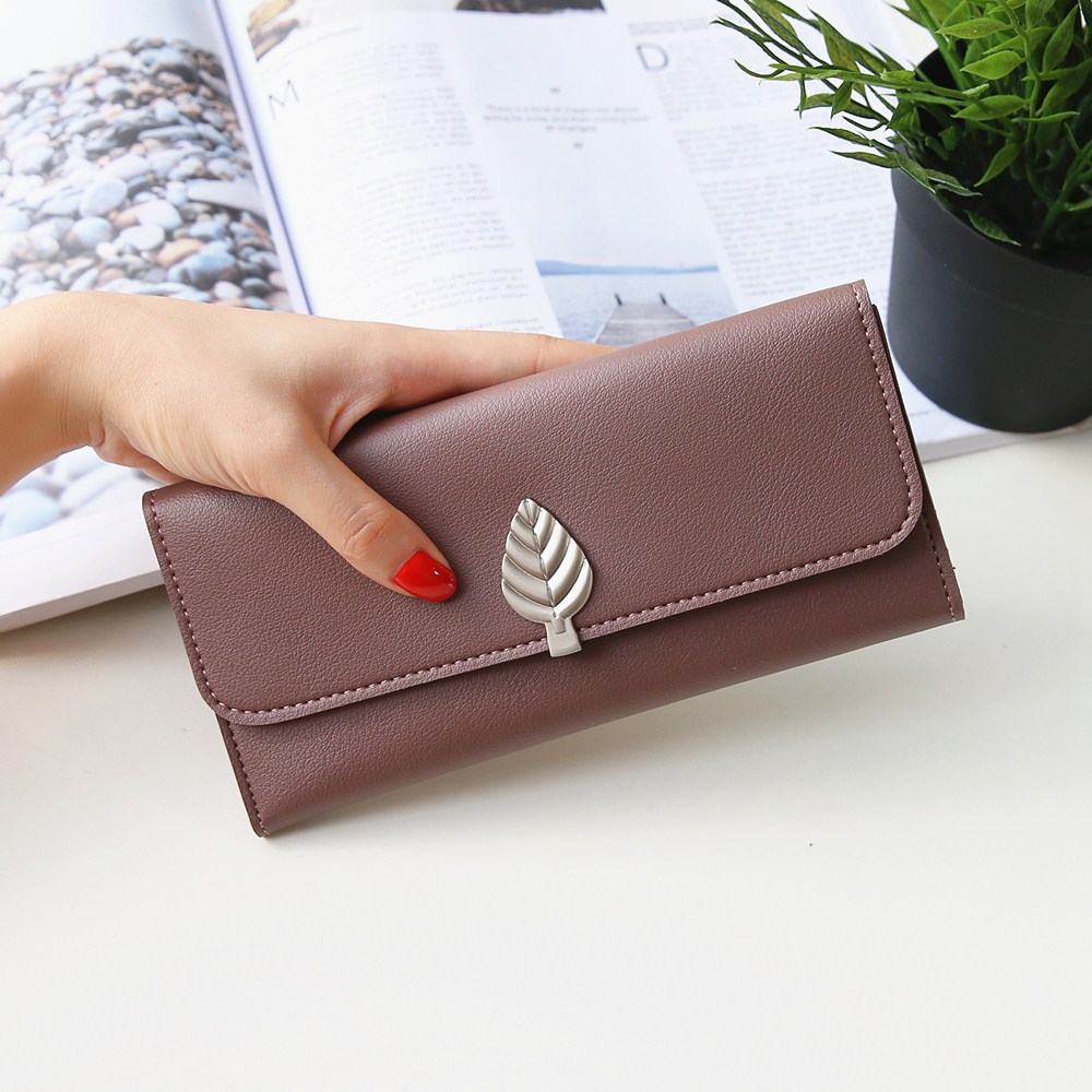 The New Wallet Long Section Simple Leaves Buckle Three Fold Female Wallet High Capacity Hand Bag