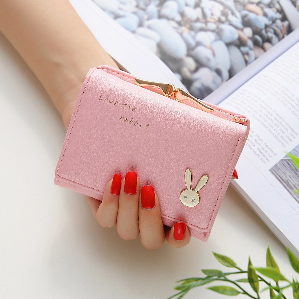 Ms Short section  Simple Bunny Buckle Three fold Female student Coin Purse Wallet wallet