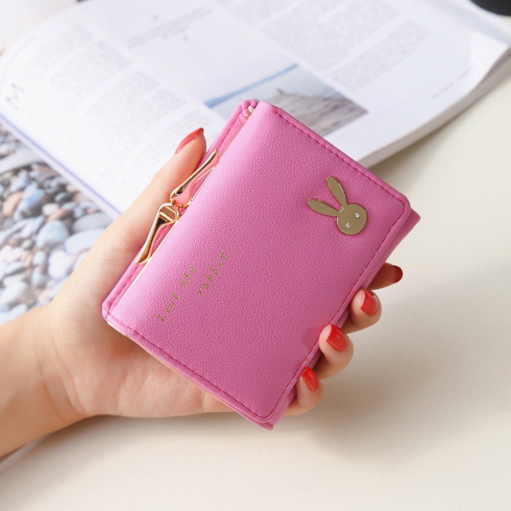 Ms Short section  Simple Bunny Buckle Three fold Female student Coin Purse Wallet wallet