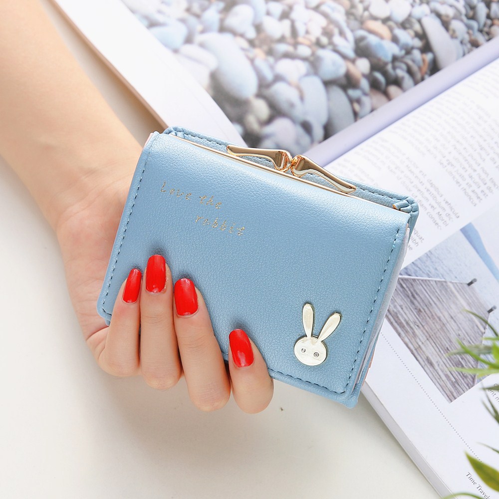 Ms Short section  Simple Bunny Buckle Three fold Female student Coin Purse Wallet wallet