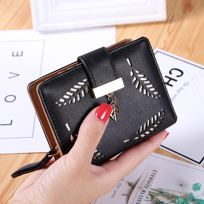 Short Section Wallet Ms Zipper Buckle Hollow Leaves Small Wallet Wallet Card Pack