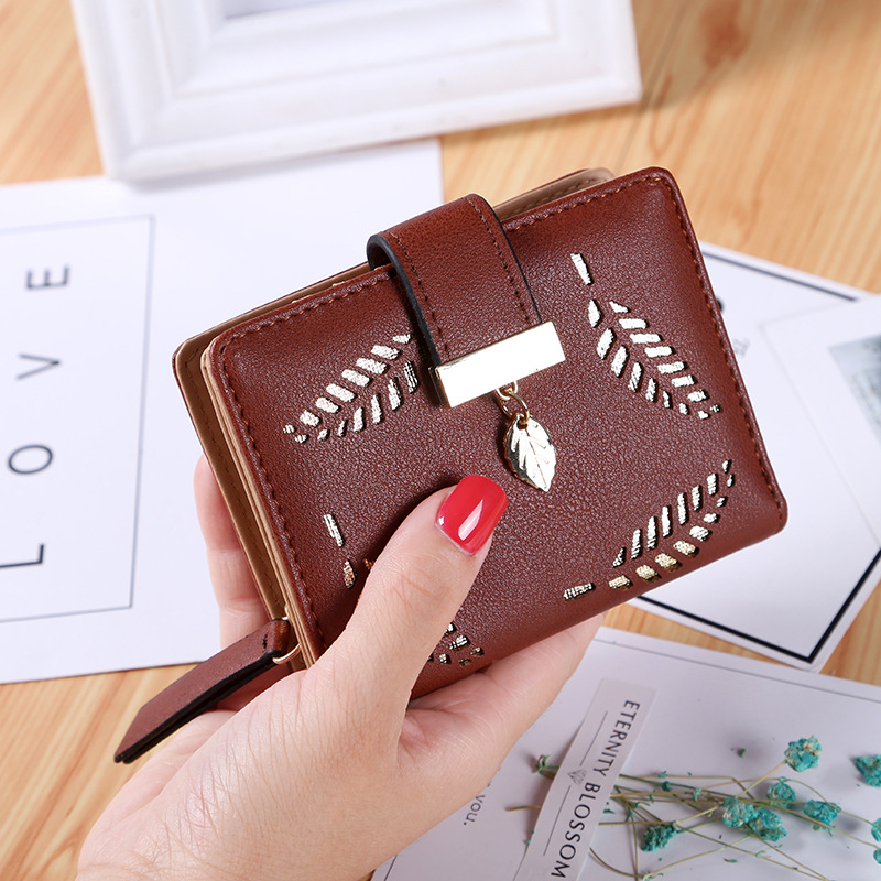 Short Section Wallet Ms Zipper Buckle Hollow Leaves Small Wallet Wallet Card Pack