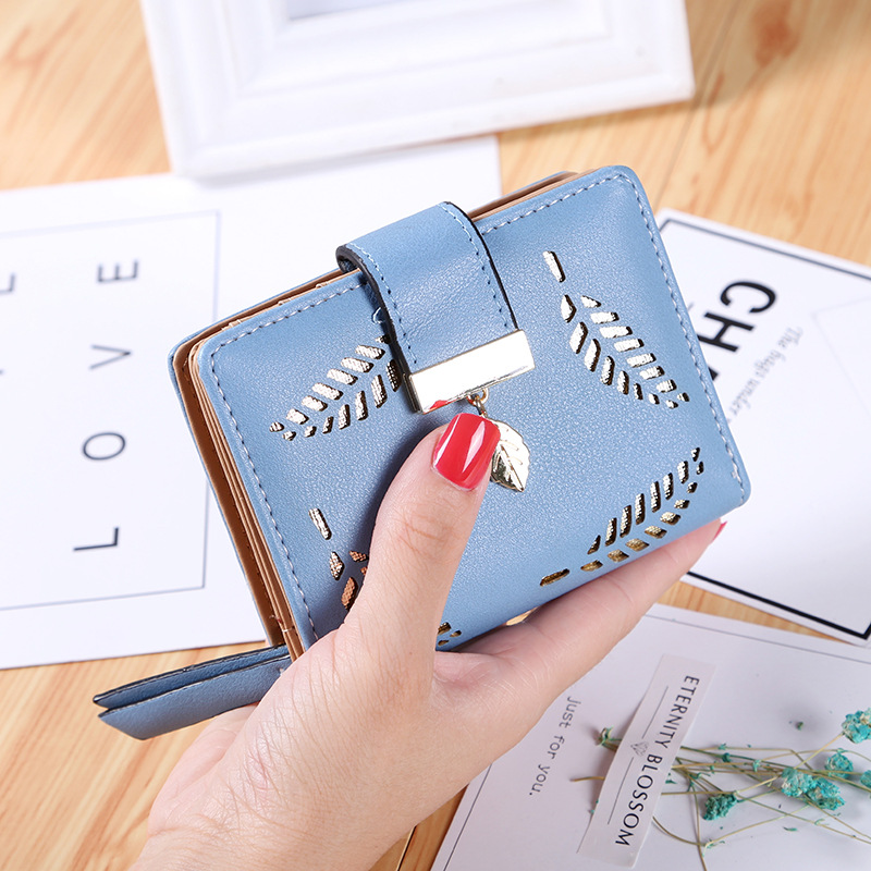 Short Section Wallet Ms Zipper Buckle Hollow Leaves Small Wallet Wallet Card Pack