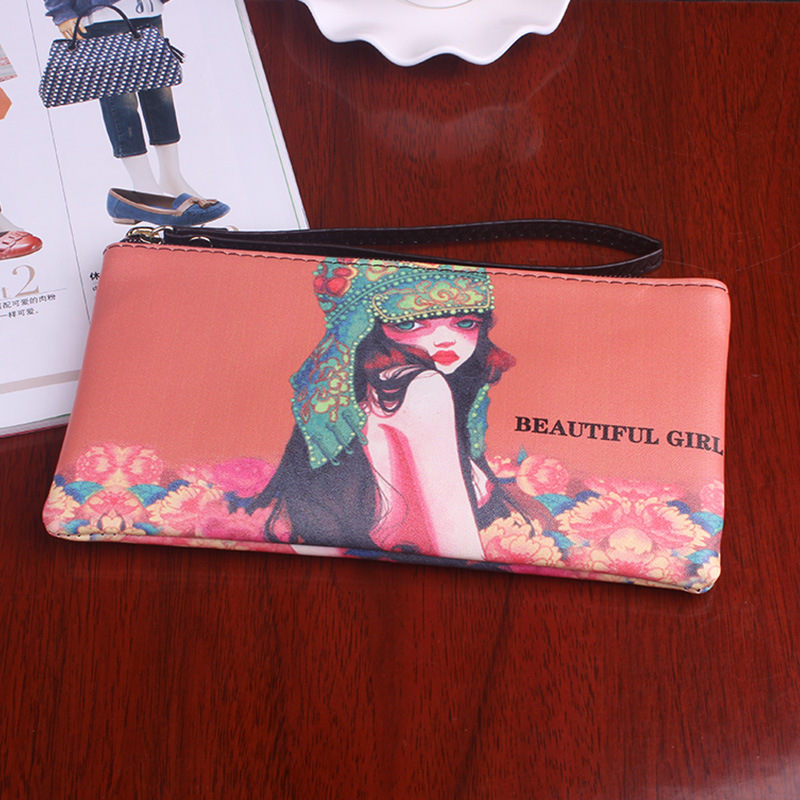 The New Graffiti Lovely Zipper High Capacity Mobile Phone Bag Hand Bag Long Section Ms Wallet