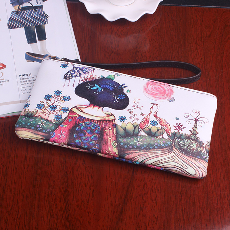 The New Graffiti Lovely Zipper High Capacity Mobile Phone Bag Hand Bag Long Section Ms Wallet