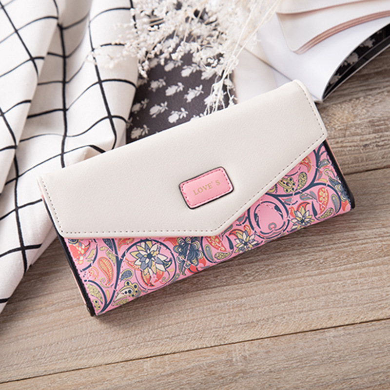 Rural Small Floral Lingge Buckle Ms Fashion Wallet Three Fold Lady Bags Hand Bag Wallet