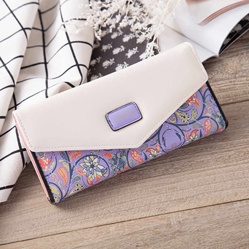 Rural Small Floral Lingge Buckle Ms Fashion Wallet Three Fold Lady Bags Hand Bag Wallet
